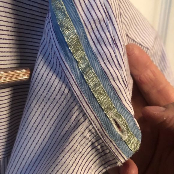 Bill Blass Pinstripe Shirt w/Roll/button Sleeves -‎ Size L - Picture 7 of 10